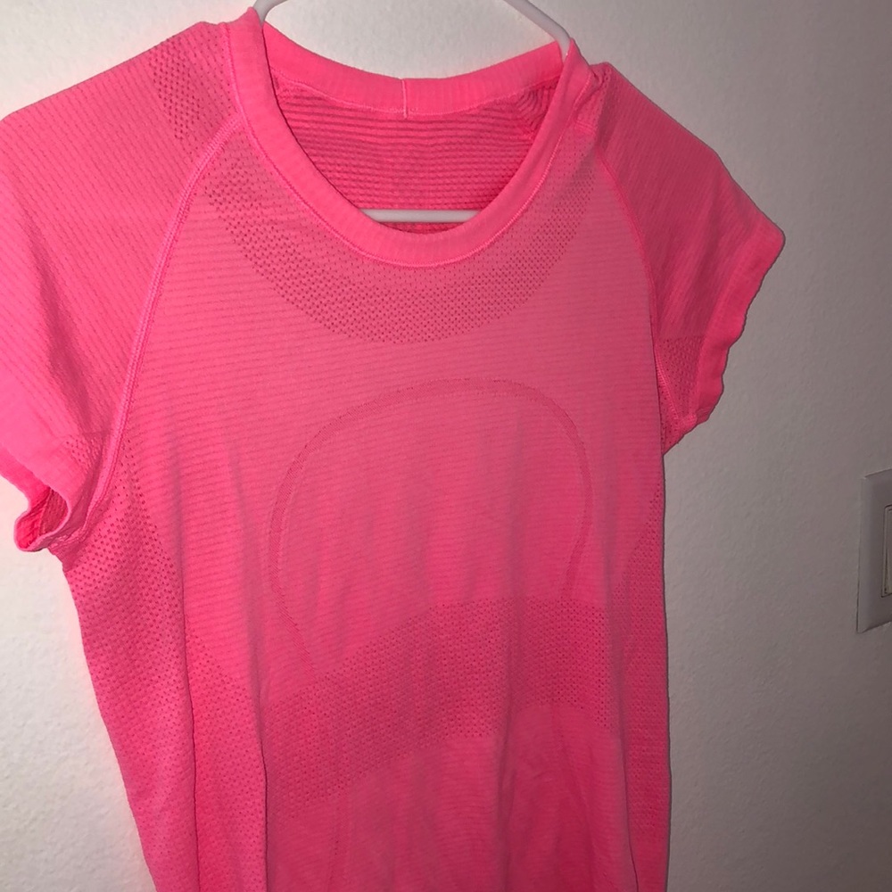 neon pink lululemon swiftly tech short sleeve top